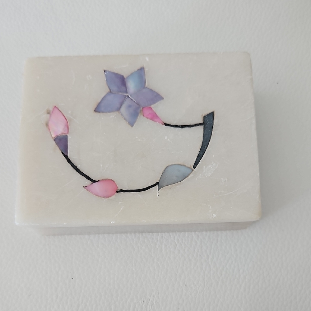 Vintage Decorative Stone Box with Floral Inlay